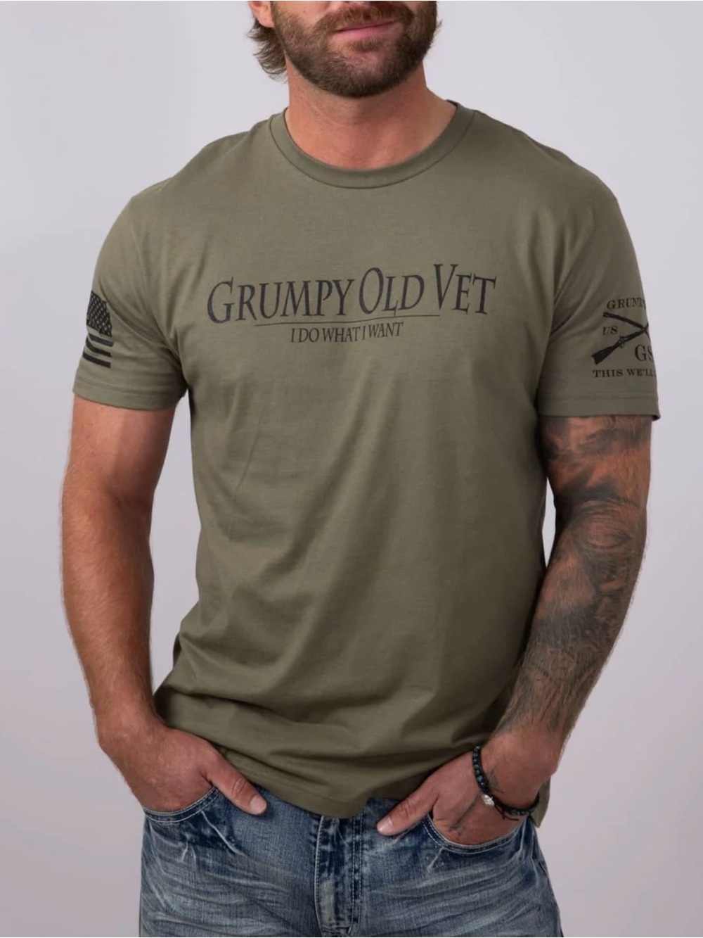 Grunt Style Grumpy Old Vet T-Shirt for Men in Green SIZE 2XL